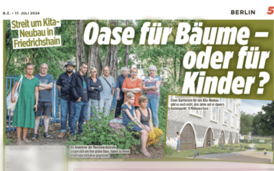 Veröffentlichungen 9 B.Z. Berlin: „Kita-Neubau bedroht Ruhe-Oase in Friedrichshain“ (BI10243)