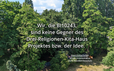 Veröffentlichungen 7 Für Baum- & Artenschutz – nicht gegen die Drei-Religionen-Kita-Haus – Idee
